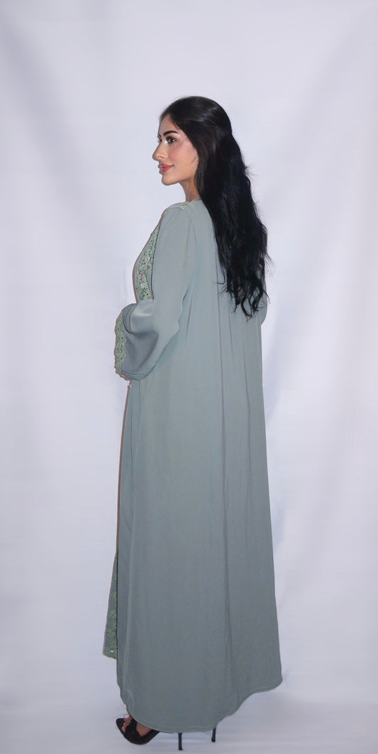 Fairouz abaya, sage green, detail 2