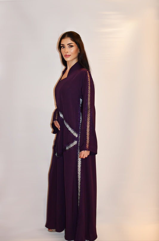 Shamsa abaya, deep plum, detail 2