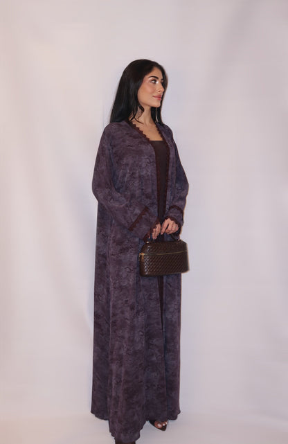 Al Anoud abaya, grey and burgundy, detail 4
