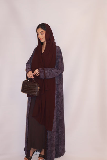 Al Anoud abaya, grey and burgundy, detail 7