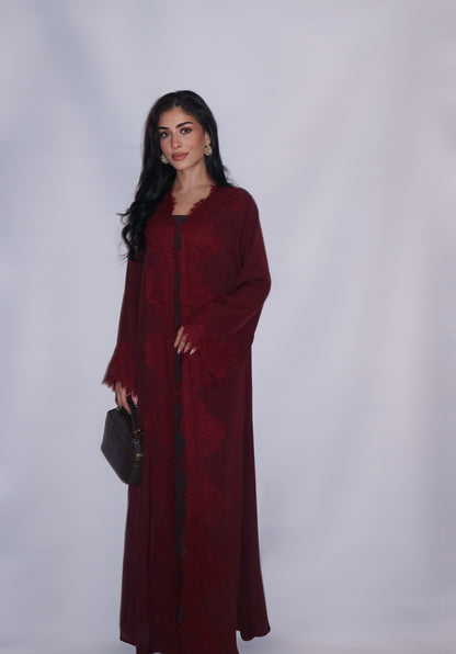 Anbar abaya, deep burgundy, detail 2