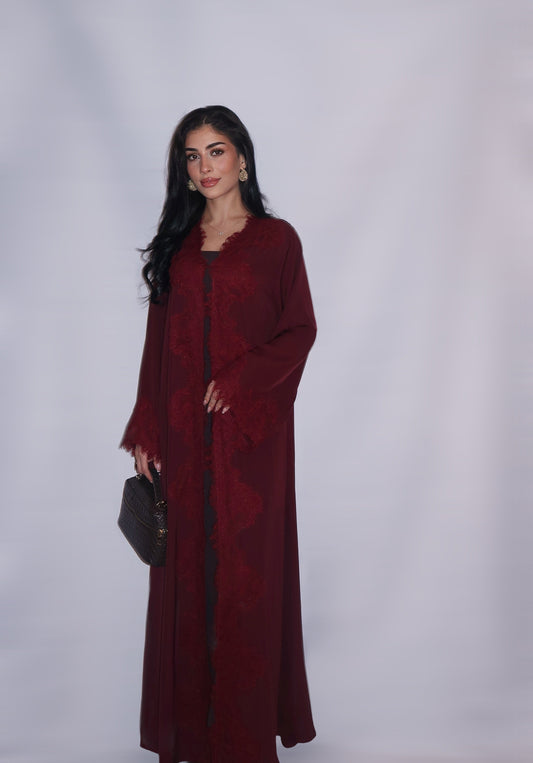 Anbar abaya, deep burgundy, detail 2