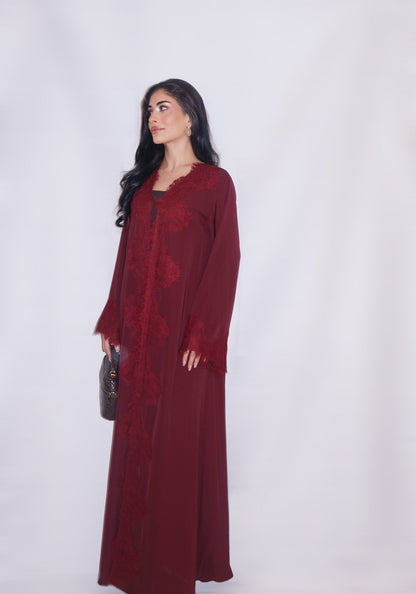 Anbar abaya, deep burgundy, detail 3