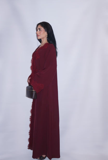 Anbar abaya, deep burgundy, detail 4