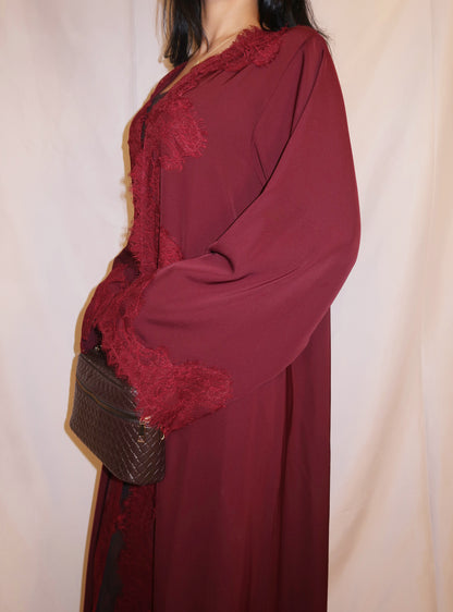 Anbar abaya, deep burgundy, detail 5