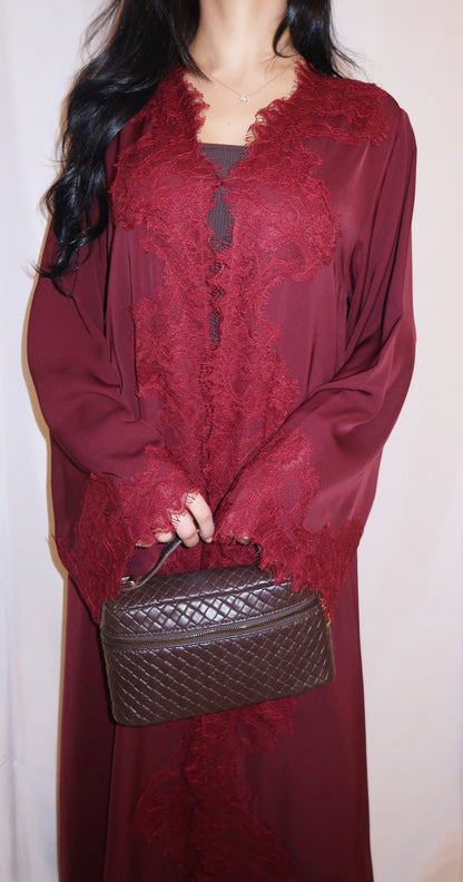 Anbar abaya, deep burgundy, detail 7