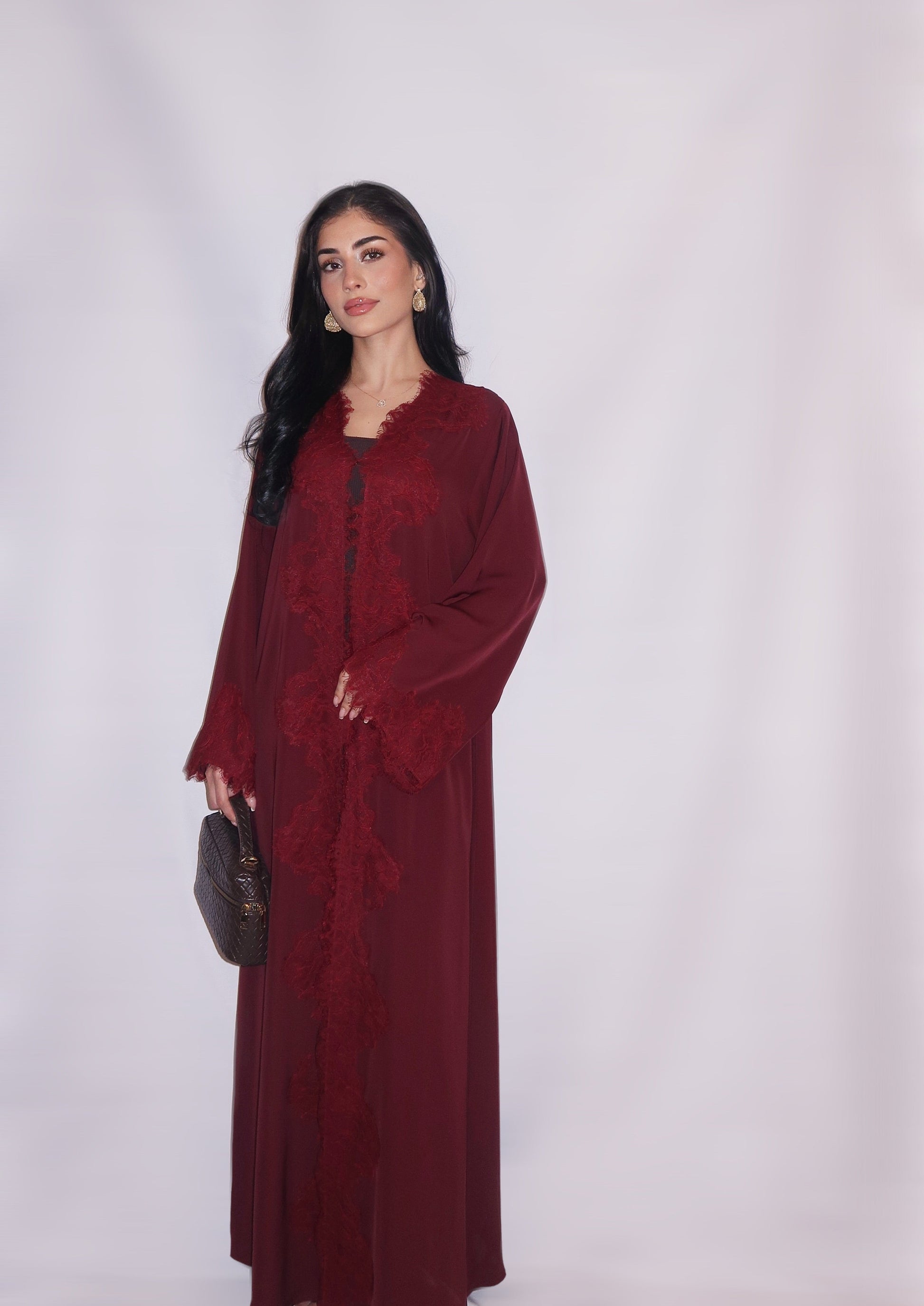Anbar abaya, deep burgundy, detail 8