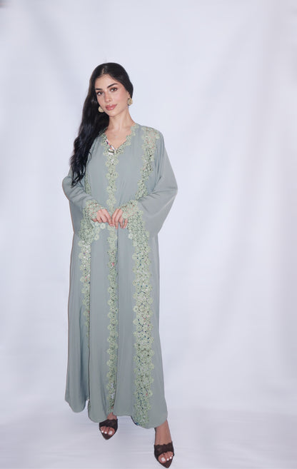 Fairouz abaya, sage green, detail 4