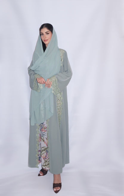 Fairouz abaya, sage green, detail 6
