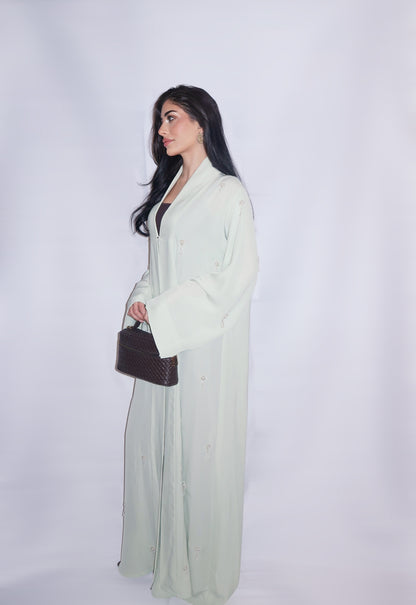 Haya abaya, soft mint green, detail 2