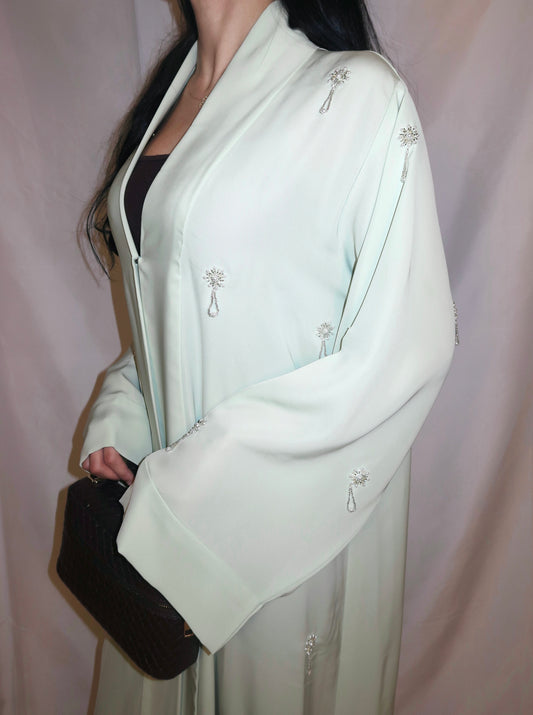 Haya abaya, soft mint green, detail 4