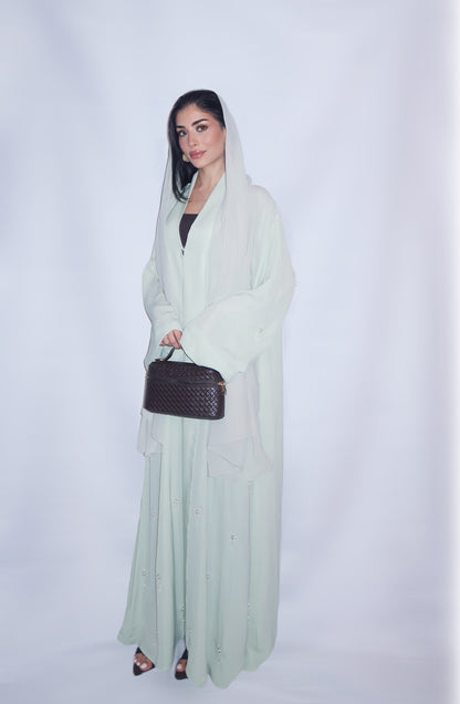 Haya abaya, soft mint green, detail 8