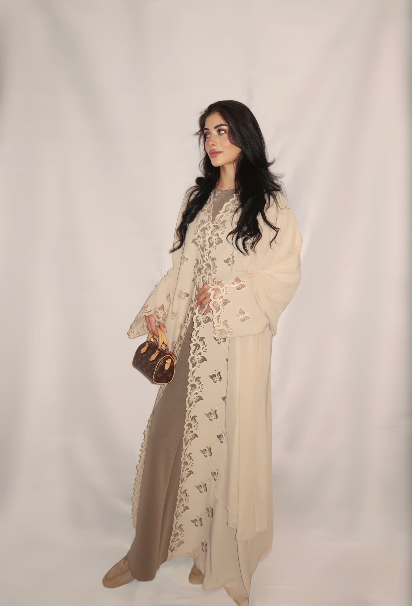 Lulwa abaya, ivory ivory floral embroidery, full length