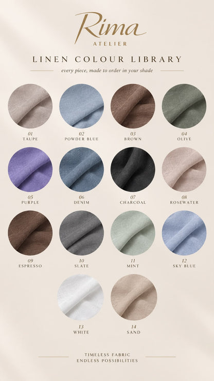 Rima Atelier Linen Colour Library, 14 made-to-order linen shades