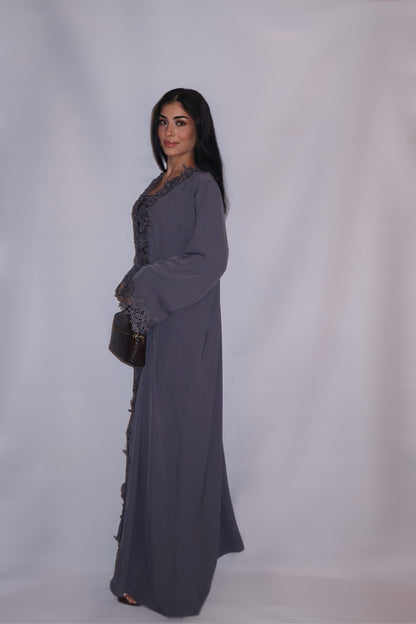 Manal abaya, soft dove grey, detail 2