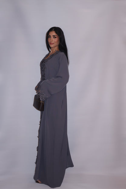 Manal abaya, soft dove grey, detail 5