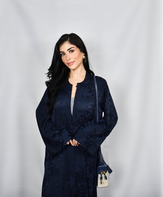Layl abaya, navy with embroidered trim, full length