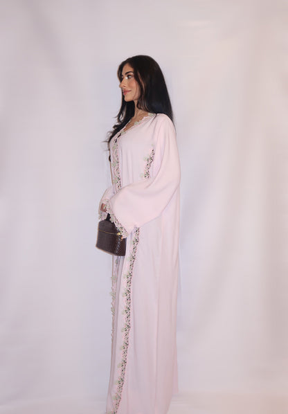 Sireen abaya, soft blush pink, detail 2