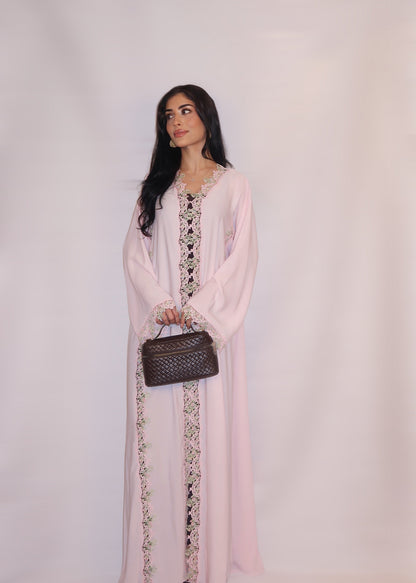 Sireen abaya, soft blush pink, detail 3
