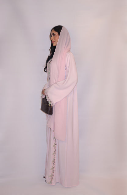 Sireen abaya, soft blush pink, detail 8